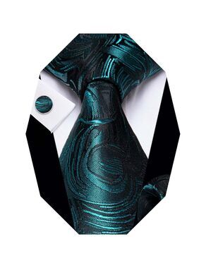 4640 Teal Floral Ties and Pocket Square Set Silk Ties Formal Business